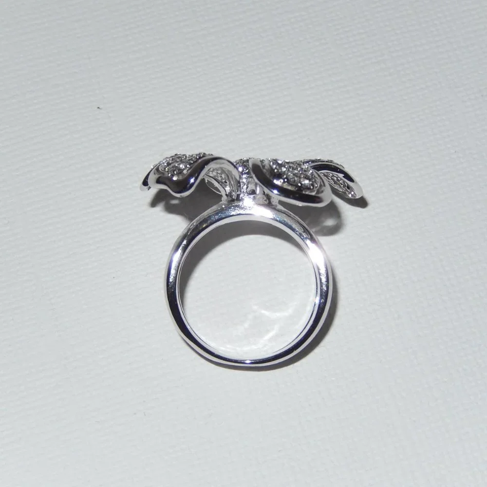 New Lia Sophia Ring Wild Rose Silver Crystal Flower Glam Bling Size 8